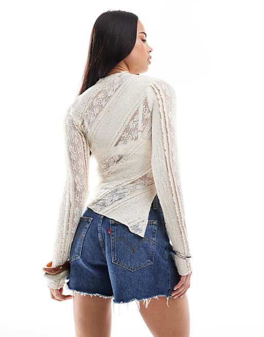 Pull&Bear lace top with split asymmetric hem in white | ASOS Pull&Bear lace top with split asymmetric hem in white | ASOS