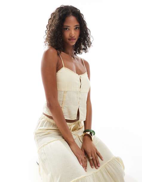 Pull&Bear lace trim cami co-ord in buttermilk yellow - view 1