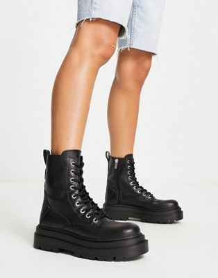 Pull&Bear lace up ankle boots in black
