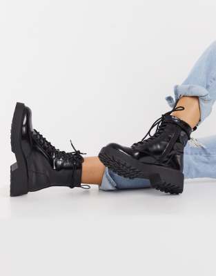 chunky lace up biker boots