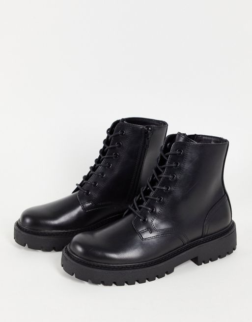Pull&Bear lace up boots in black | ASOS