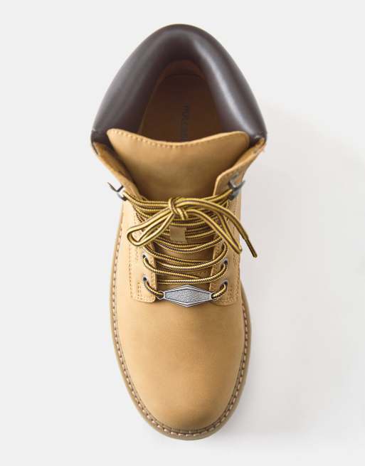 Pull&Bear Lace-up boots with detail in mustard, 3 of 4