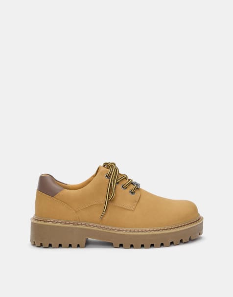 Pull&Bear Lace-up flat shoes in mustard - view 1