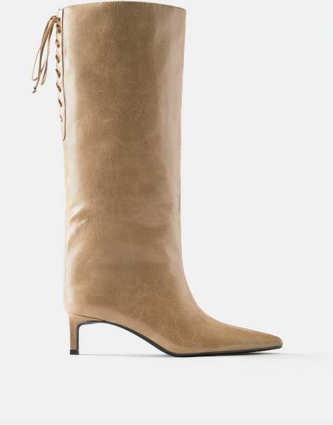 Pull&Bear Lace-up high-heel boots in tan - view 1