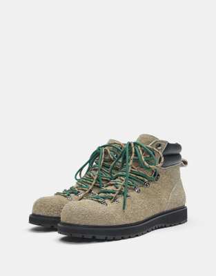Pull&Bear Lace-up leather boots in khaki