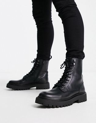 Pull&Bear lace up military boots in black - ASOS Price Checker