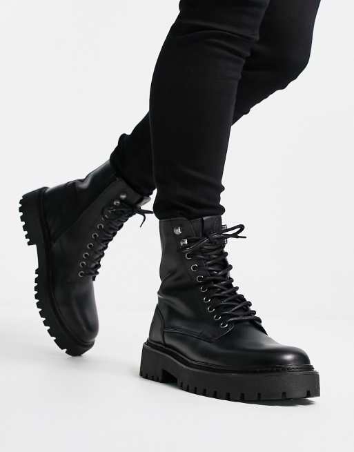 Pull Bear lace up military boots in black