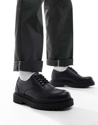 Pull&Bear chunky sole derby shoes in black