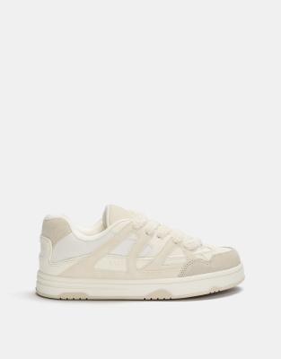 Pull&Bear lace up skater trainers in ecru