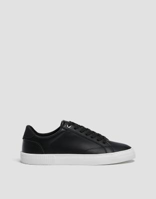 Pull&Bear lace up sneakers in black with white sole | ASOS