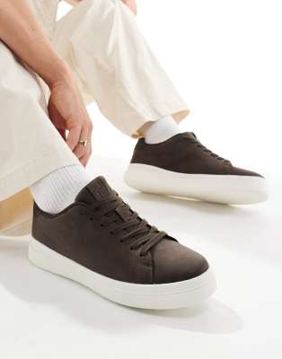 Pull & Bear Lace-up Sneakers In Brown