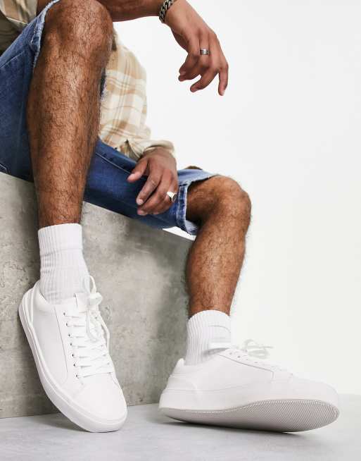 Pull&Bear lace up sneakers in white