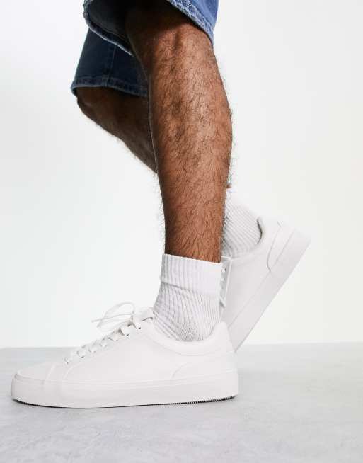 Pull&Bear lace up sneakers in white