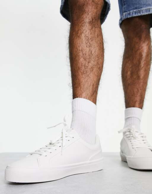 Pull&Bear lace up sneakers in white