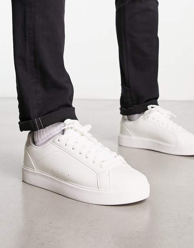 Pull&Bear lace-up sneakers in white