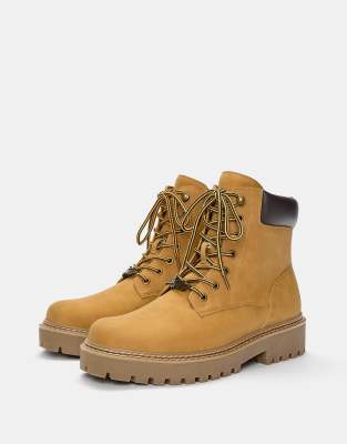 Pull&Bear Lace-up stwd boots in mustard