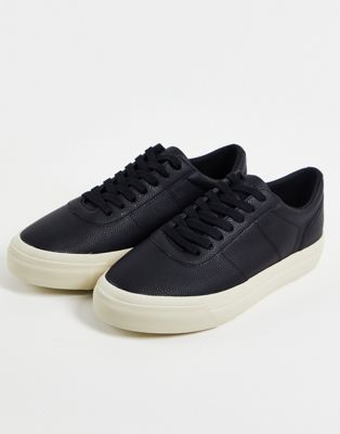 Pull&Bear lace up trainer in black pu