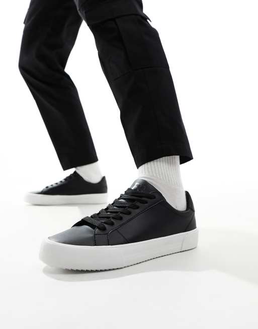 Pull&Bear lace up trainer in black with white sole | ASOS