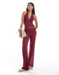 [Pull & Bear] Pull & Bear lace wide leg pants in burgundy (Part of a set)-Red XS BURGUNDY