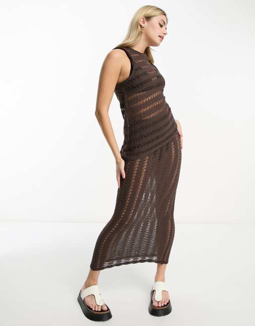 Pull&Bear ladder detail asymmetric top co-ord in brown, 2 of 4