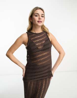 Pull & Bear Ladder Detail Asymmetric Top In Brown - Part Of A Set In Brown