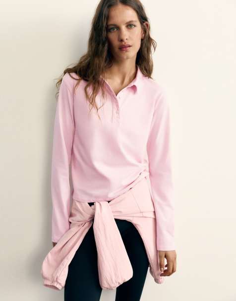 Pull&Bear Langarm-Polohemd in Pink - view 1