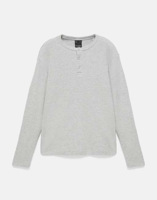 Pull&Bear Langarm-T-Shirt in hell meliert mit Waffelstruktur, 5 von 7