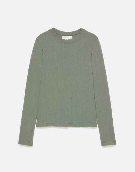 Pull&Bear Langarm-T-Shirt in Khaki, 5 von 7
