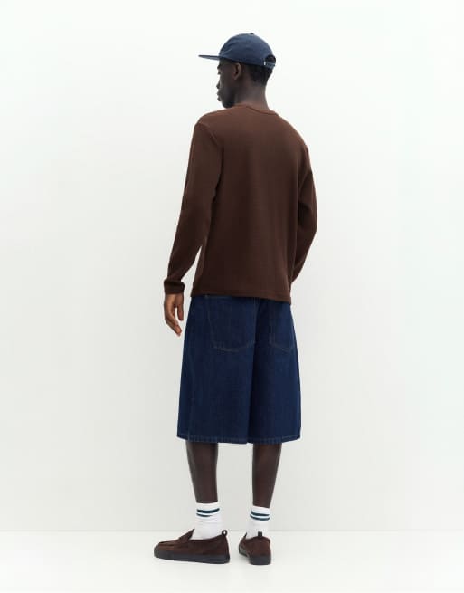 Pull&Bear Langarm-T-Shirt in Waffelstrick in Braun, 2 von 7