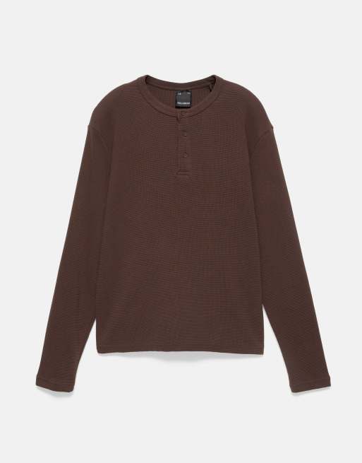 Pull&Bear Langarm-T-Shirt in Waffelstrick in Braun, 5 von 7