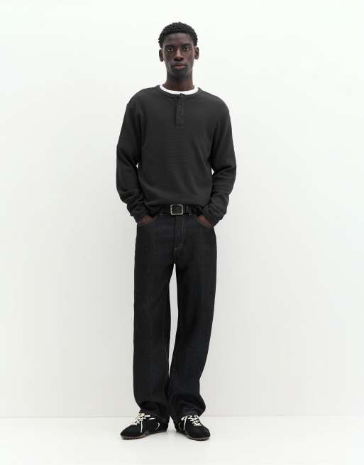 Pull&Bear Langarm-T-Shirt in Waffelstrick in Grau, 4 von 7