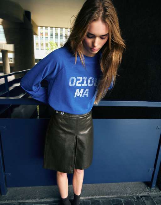 Pull&Bear Langarm-T-Shirt mit Grafik in Dunkelblau, 3 von 6