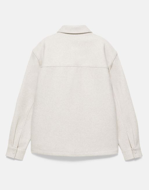 Pull&Bear långärmad overshirt i naturvit med ull, 7 av 7