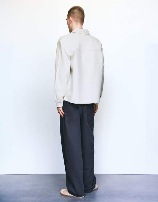 Pull&Bear långärmad overshirt i off white, 2 av 7