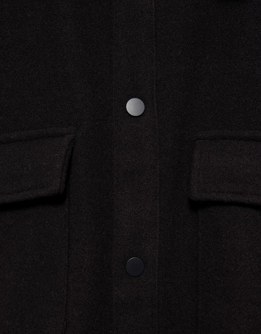 Pull&Bear långärmad overshirt i svart med ull, 6 av 7
