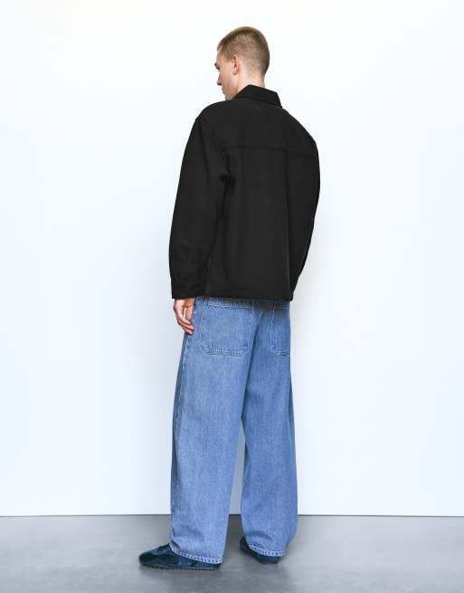 Pull&Bear långärmad overshirt i svart, 2 av 7