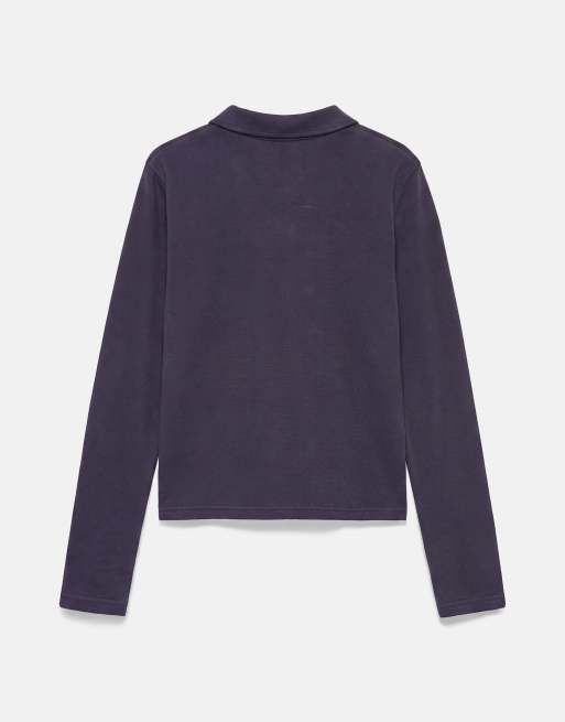 Pull&Bear långärmad pikétröja i marinblått, 7 av 7