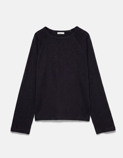 Pull&Bear långärmad raglan-t-shirt i svart, 5 av 7
