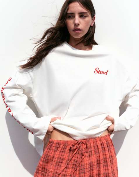 Pull&Bear långärmad stwd t-shirt i isfärg - view 1