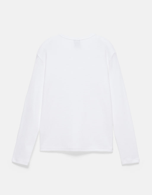 Pull&Bear långärmad t-shirt i våffelstickad struktur, vit, 6 av 7