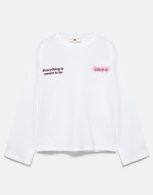 Pull&Bear långärmad t-shirt med text i isblå, 5 av 7