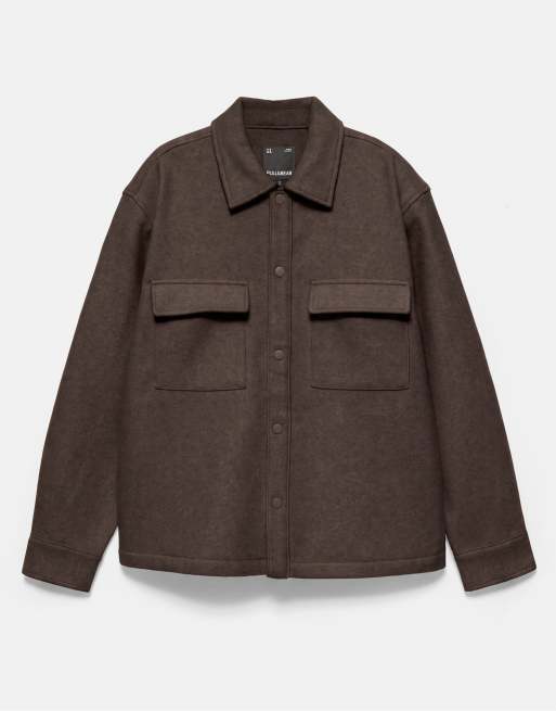Pull&Bear langärmlige Hemdjacke in Schokobraun, 5 von 7