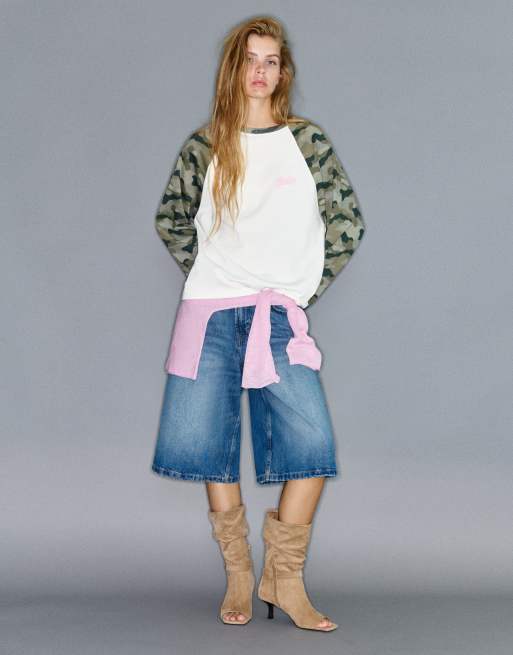 Pull&Bear Langärmliges bedrucktes T-Shirt in Eisblau, 4 von 7