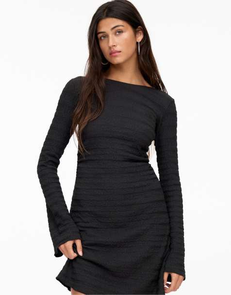 Pull&Bear – Langärmliges Etuikleid in Schwarz - view 1