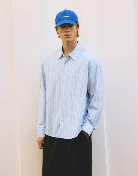 Pull&Bear – Langärmliges, gestreiftes Shirt in Blau - view 1