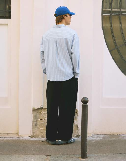 Pull&Bear – Langärmliges, gestreiftes Shirt in Blau, 2 von 4