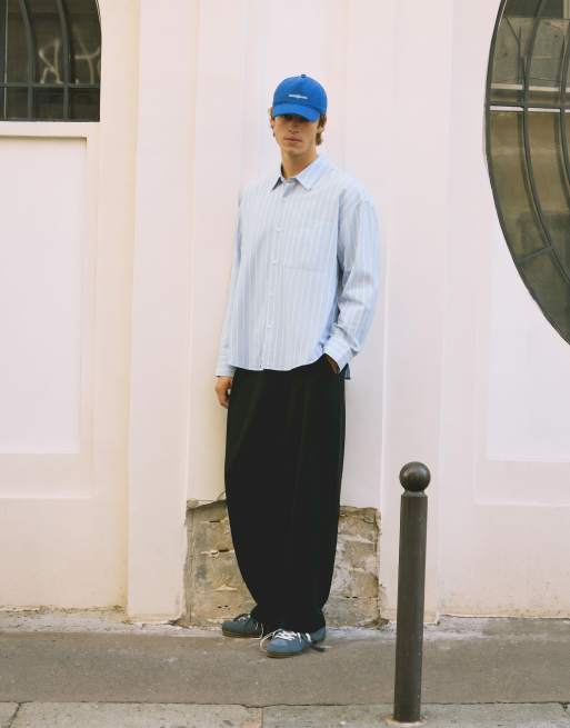Pull&Bear – Langärmliges, gestreiftes Shirt in Blau, 3 von 4