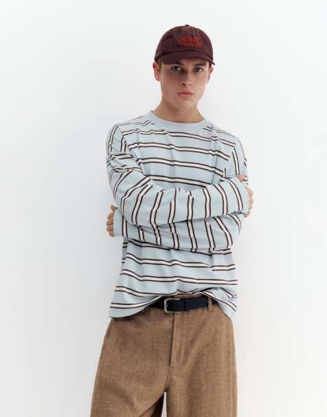 Pull&Bear – Langärmliges, gestreiftes Shirt in Himmelblau - view 1