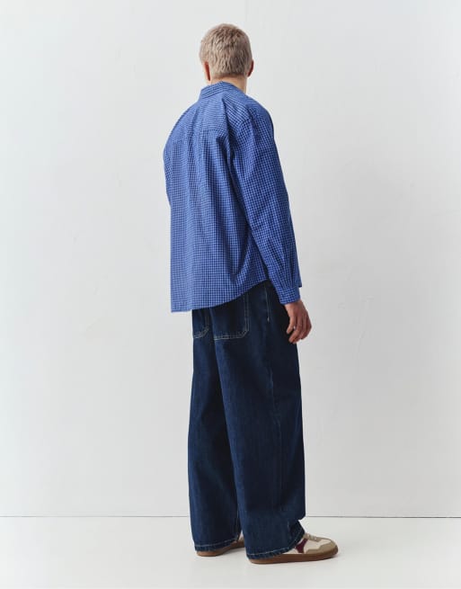 Pull&Bear – Langärmliges, kariertes Hemd in Blau, 3 von 4