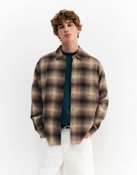 Pull&Bear – Langärmliges, kariertes Hemd in Braun - view 1